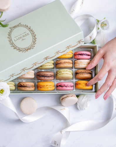 Intemporel macarons box with a hand
