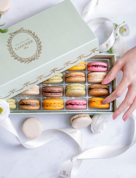 Intemporel macarons box with a hand